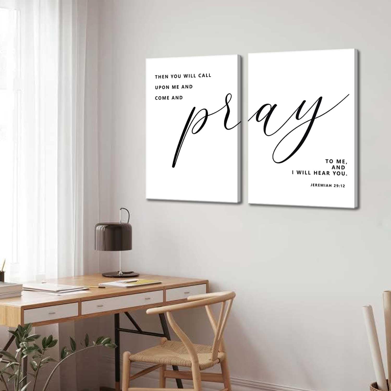 2Pcs Framed Bible Verse Wall Art Jeremiah 29:12 Pray To Me Canvas Prints Christian Inspirational Scripture Posters Wall Decor Pi